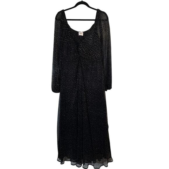 Hayden Women's Nero Polka Dot Gothic Sheer Sleeve Maxi Dress Size XL Black Gold - Picture 1 of 8